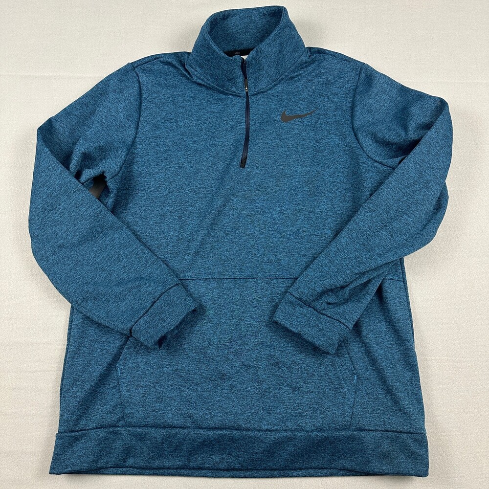 Nike Sweater Men Large Blue Heather 1/4 Zip Therma Fit Fleece Pullover Golf L